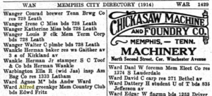 Alfred Ward, greenskeeper, Memphis City Directory 1914 Alfred Ward Memphis City Directory 1914