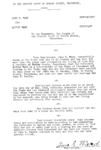 Jane S Ward vs Alfred Ward divorce Shelby County TN 1915