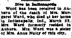 Margaret Styles Ward obituary, Auburn Citizen Advertiser, 13 Apr 1936