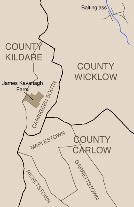 Map of Styles locations near Baltinglass, 1830s-1840s