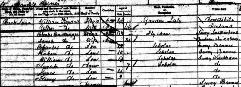 Charles and Sarah Courtneidge family, 1851 England Census, Back lane by Barnes Terrace, Barnes St. Mary, Surrey